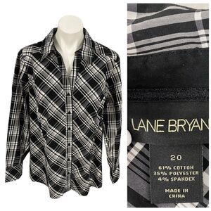 Lane Bryant Shirt Womens Size 20 Top Black Plaid Career Work Office Preppy